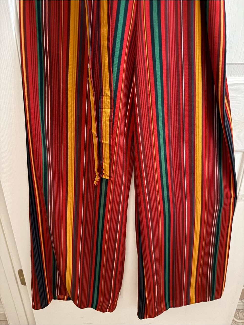 Sleeveless Striped Jumpsuit Elastic Waist Red, Green & Mustard Yellow - Picture 5 of 7